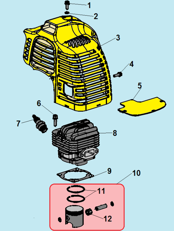 1 ПОРШЕНЬ - ЦИЛИНДР - СВЕЧА ТРИММЕР CHAMPION Т523-2