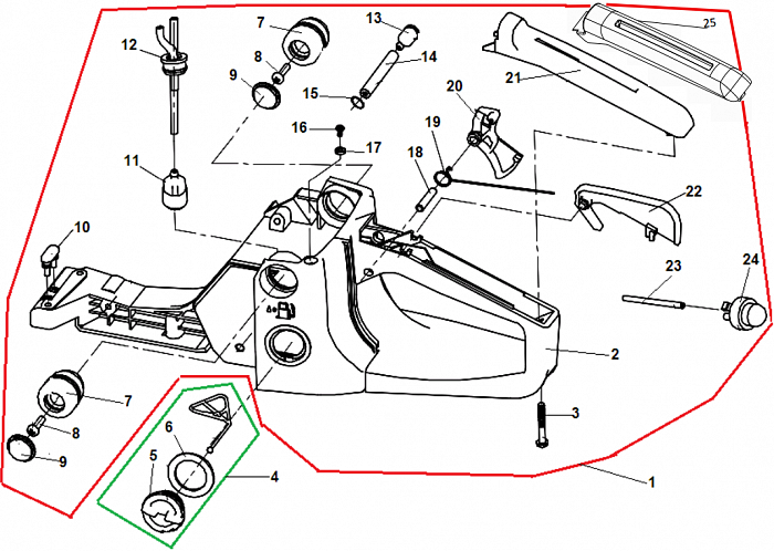 8 БАК - АМОРТИЗАТОР - ПРОБКА БЕНЗОПИЛА CHAMPION 250